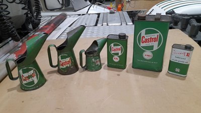 Lot 580 - BOX OF CASTROL CANS & OIL JUGS