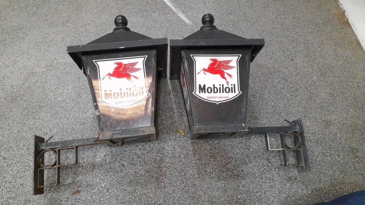 Lot 77 - PAIR OF MOBILOIL WALL MOUNTED LIGHTS