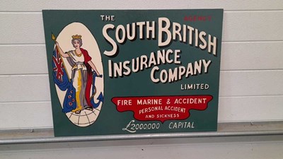 Lot 195 - WOODEN HAND PAINTED SOUTH BRITISH INSURANCE 28" X 20"