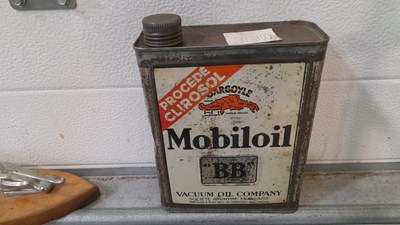 Lot 233 - HANGING , DOUBLE SIDED, SIGN WITH BRACKET, MOBILOIL TIN AND JAGUAR MASCOT