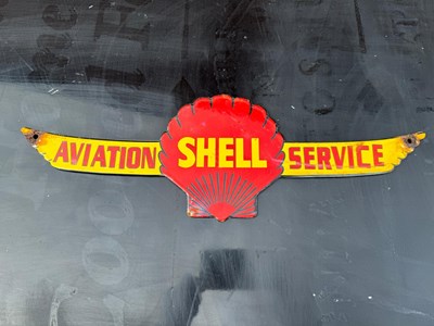 Lot 79 - ENAMEL SHELL AVIATION SIGN   18" X 6"