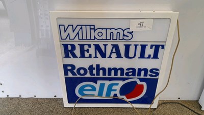 Lot 91 - ILLUMINATED WILLIAMS F1 SIGN  24" X 24"