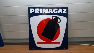 Lot 475 - PRIMAGAS , DOUBLE SIDED WALL MOUNTED ENAMEL SIGN 22" X 20"