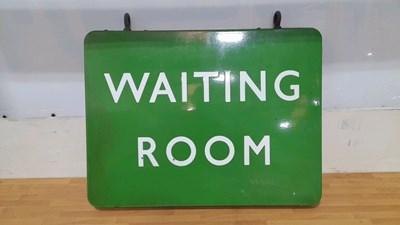 Lot 855 - WAITING ROOM DOUBLE SIDED, HANGING ENAMEL SIGN 24" X 18"