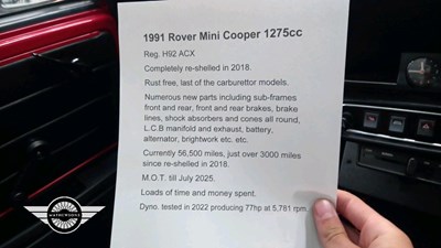 Lot 695 - 1991 ROVER MINI COOPER