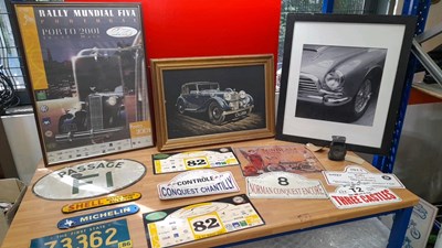 Lot 439 - LARGE LOT OF VARIOUS MEMORABILIA ,PRINTS, RALLY PLATES ETC