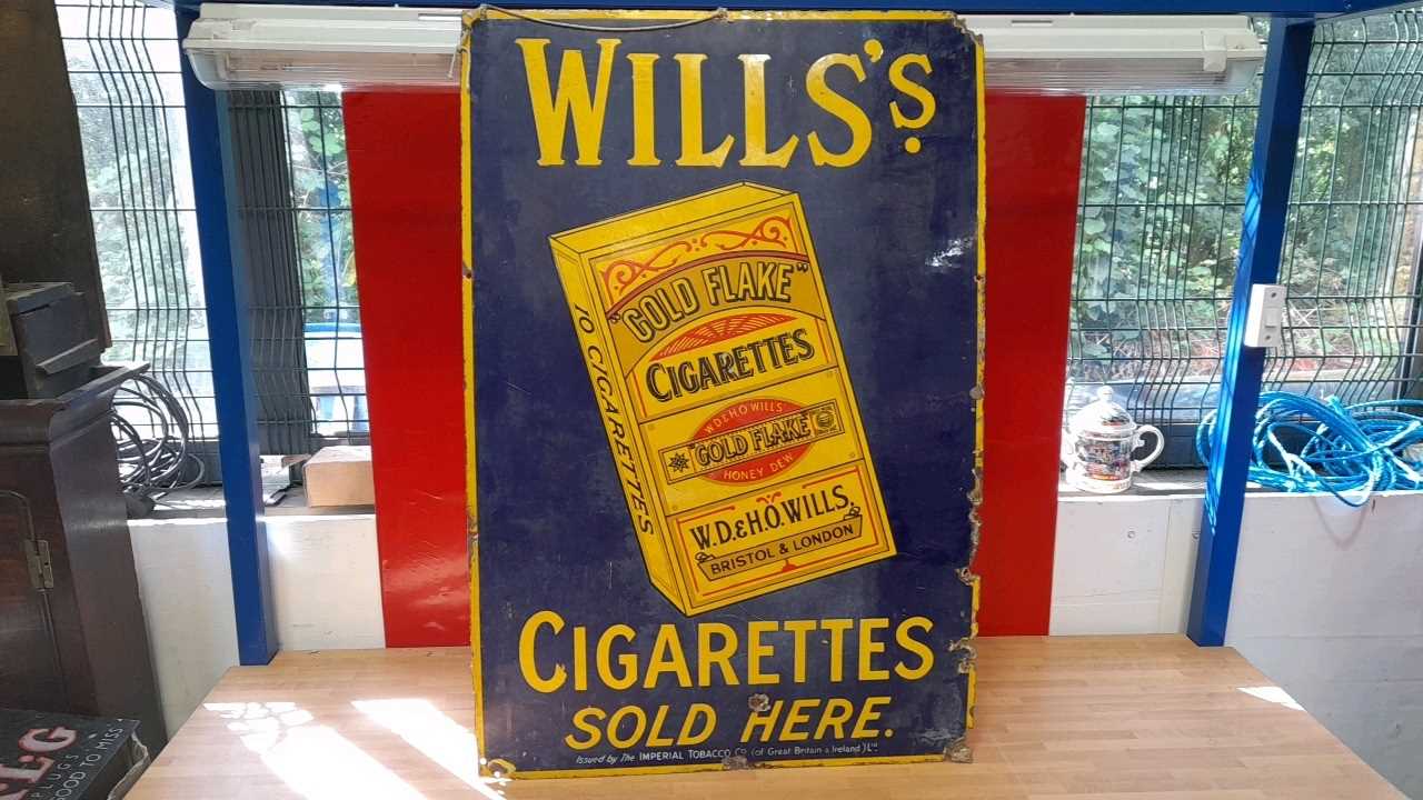Lot 357 - WILLS'S CIGARETTES SOLD HERE ENAMEL SIGN 36