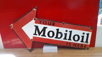 Lot 497 - MOBILOIL ARROW ENAMEL SIGN 33" X 19"