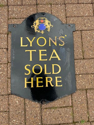 Lot 185 - DOUBLE SIDED LYONS TEA ENAMEL SIGN  24" X 16"