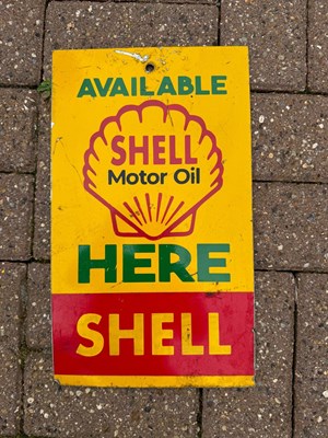 Lot 265 - SHELL HERE SIGN 9" X 15"