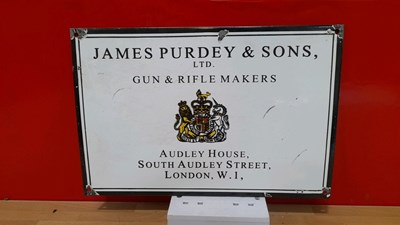 Lot 469 - JAMES PURDEY ENAMEL SIGN  15" X 10"