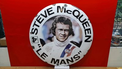 Lot 391 - STEVE MC QUEEN ROUND ENAMEL SIGN  24" DIA