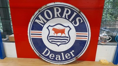 Lot 367 - MORRIS DEALERS ROUND , DOUBLE SIDED ENAMEL SIGN  28" DIA