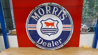 Lot 367 - MORRIS DEALERS ROUND , DOUBLE SIDED ENAMEL SIGN  28" DIA