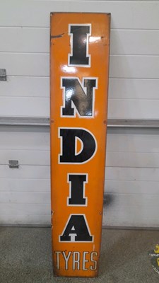 Lot 403 - INDIA TYRES ENAMEL SIGN  64" X 12"