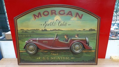 Lot 433 - WOODEN MORGAN SPORTS CAR SIGN  25" X 32"