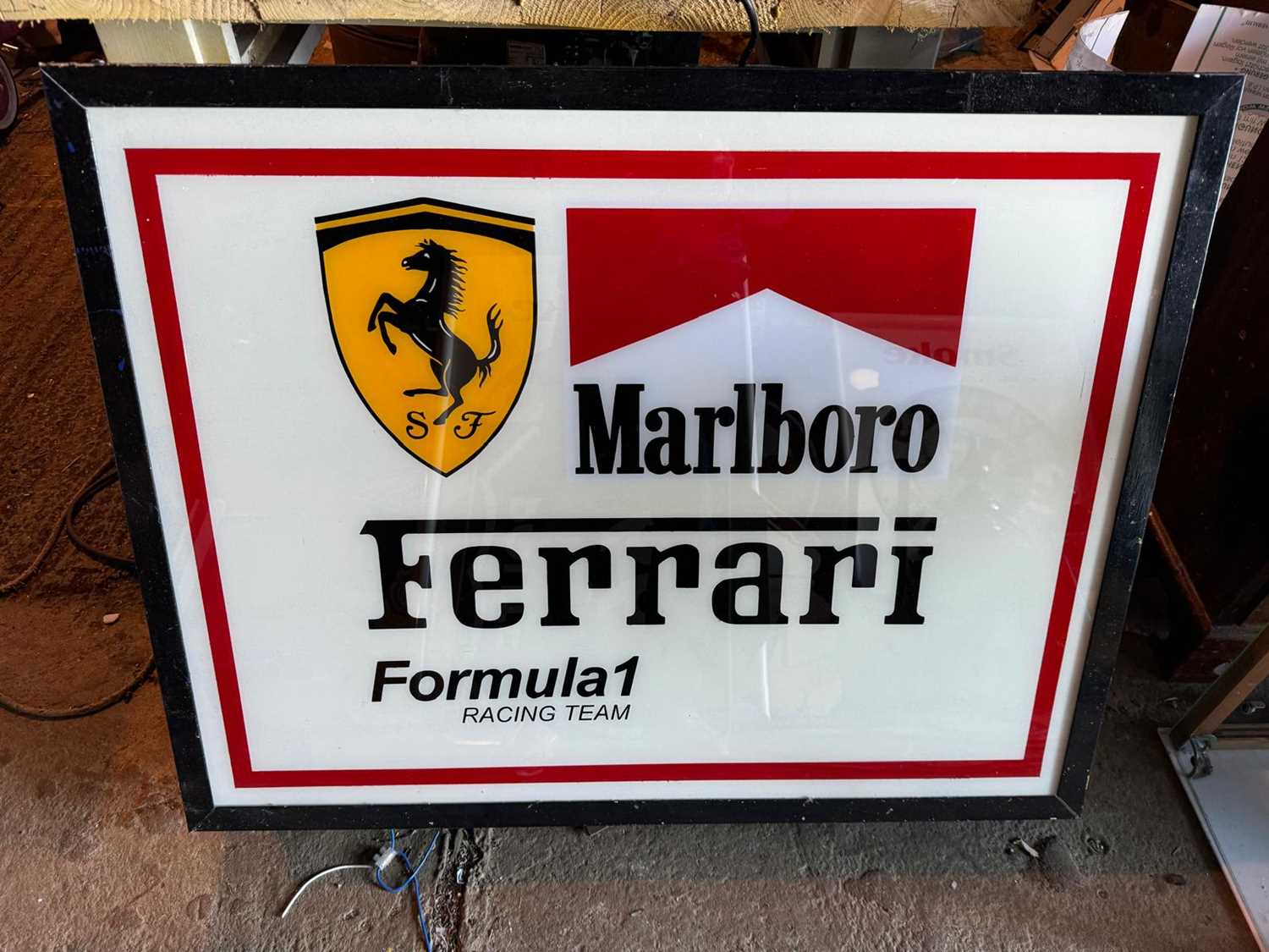 Click for high resolution Lot 619 - MARLBORO FERRARI F1 LIGHT UP SIGN, DOUBLE SIDED 38" x 30"