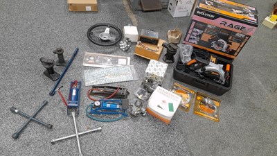 Lot 595 - SELECTION OF CAR RELATED PARTS & RAGE CIRCULAR SAW