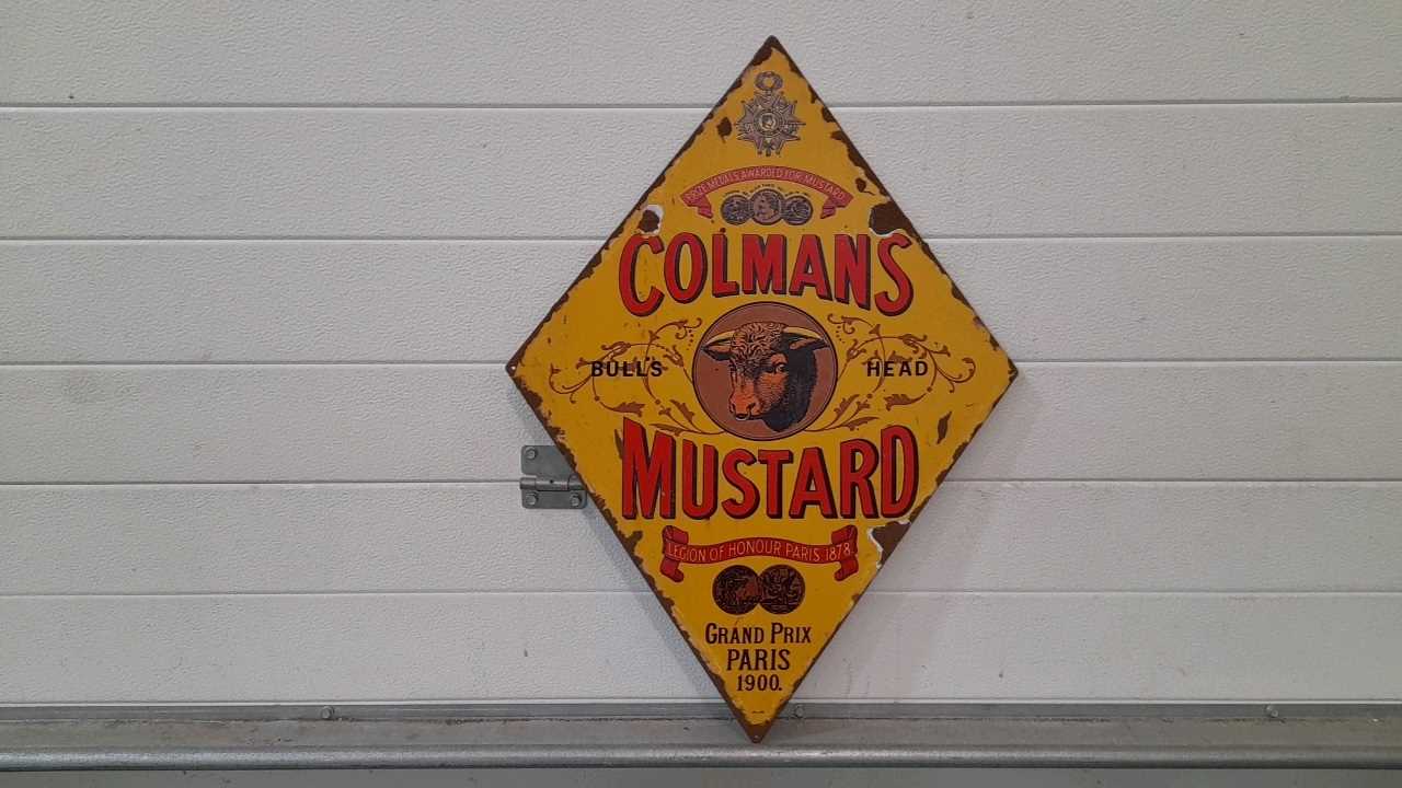 Lot 105 - COLMANS MUSTARD ENAMEL SIGN 27" x 19"