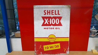 Lot 307 - SHELL X-100 MOTOR OIL METAL SIGN 28" X 20"