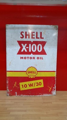 Lot 307 - SHELL X-100 MOTOR OIL METAL SIGN 28" X 20"