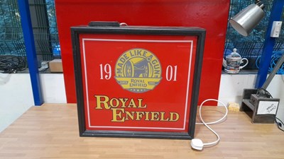 Lot 333 - ROYAL ENFIELD LIGHT UP SIGN 21" X 23"