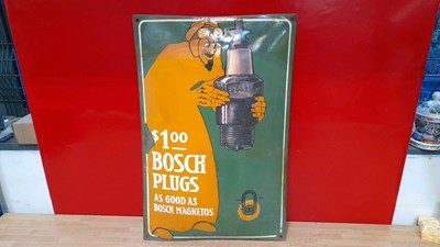 Lot 349 - BOSCH PLUGS AS GOOD AS BOSCH MAGNETOS ENAMEL SIGN 24" X 15"