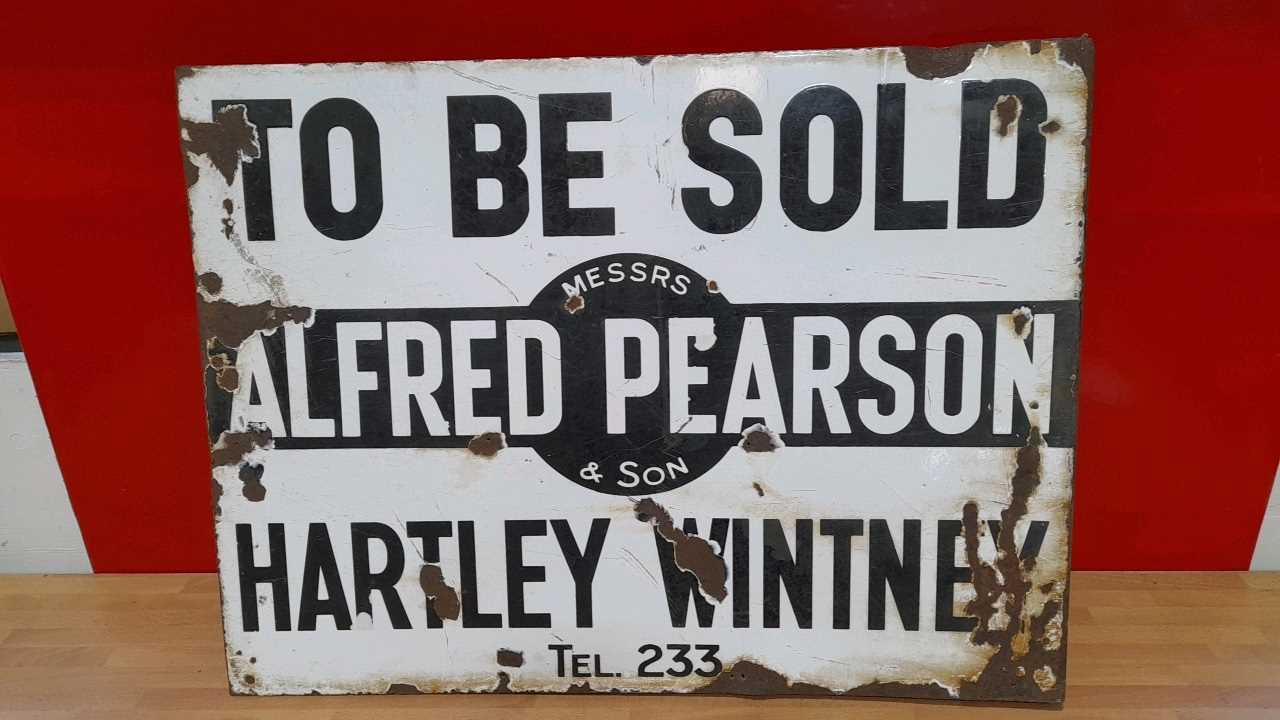 Lot 181 - HARTLEY WINTNEY HAMSHIRE AREA ESTATE AGENT , DOUBLE SIDED ENAMEL SIGN 24" X 18"