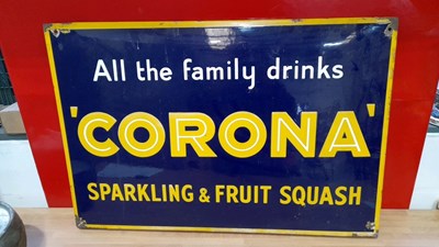 Lot 367 - CORONA SPARKLING FRUIT SQUASH DRINKS ENAMEL SIGN 30" X 20"