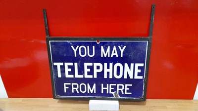 Lot 411 - YOU MAY TELEPHONE FROM HERE, DOUBLE SIDED ENAMEL SIGN 28" X 10"