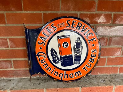 Lot 11 - CUNNINGHAM TUBES, SALES & SERVICE , DOUBLE SIDED ENAMEL SIGN 18" X 17"