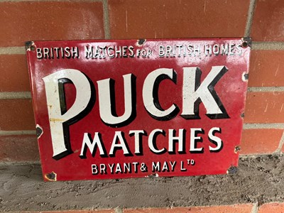 Lot 137 - PUCK MATCHES ENAMEL SIGN 14" X 9.5"