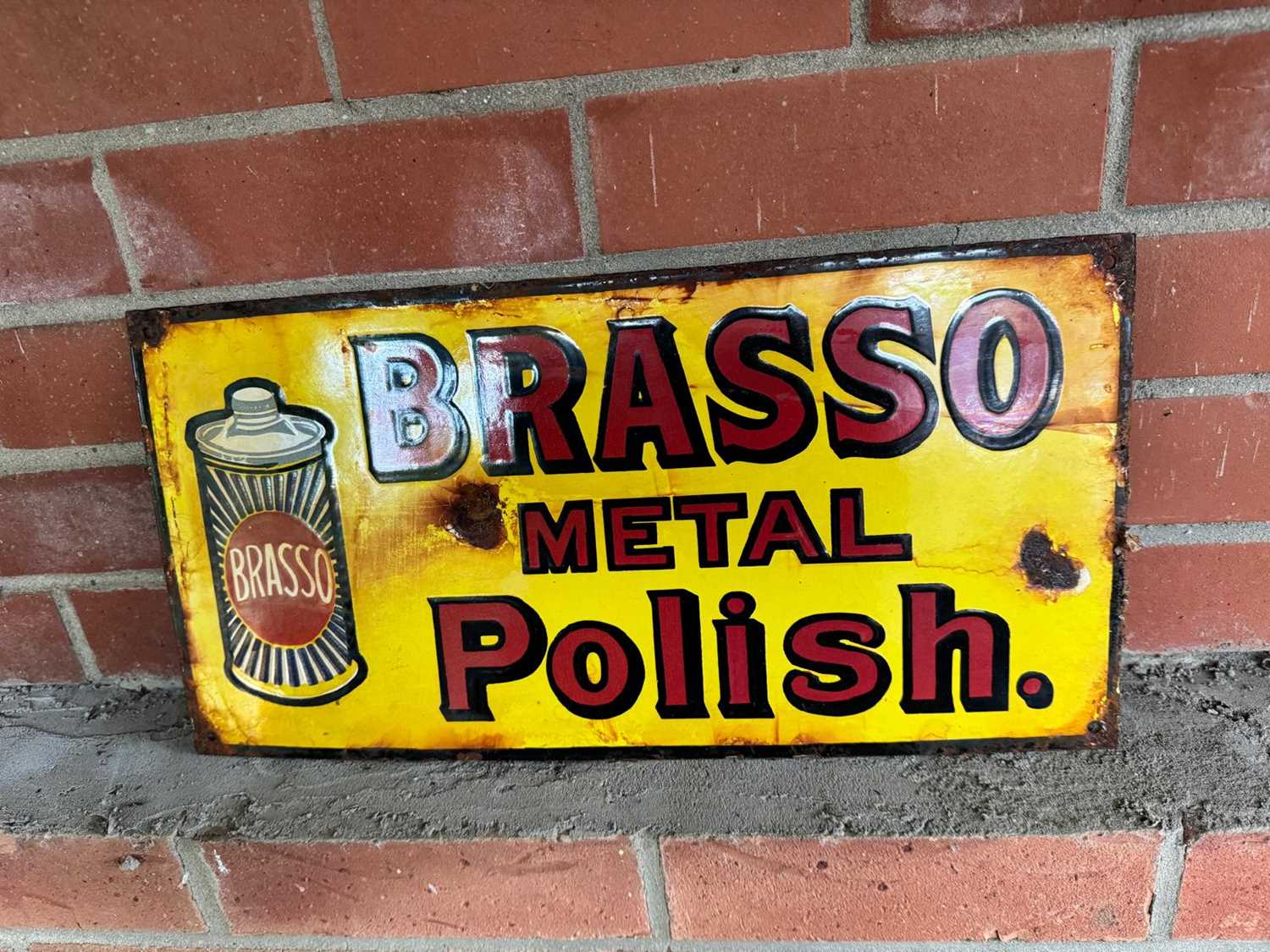 Lot 369 - BRASSO METAL POLISH ENAMEL SIGN 18" X 9"
