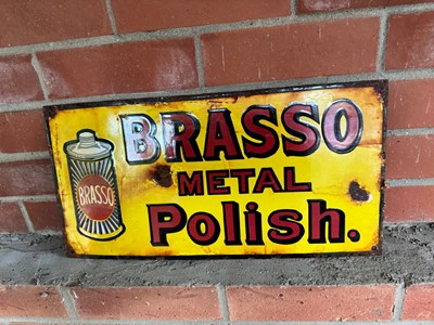 Lot 369 - BRASSO METAL POLISH ENAMEL SIGN 18" X 9"