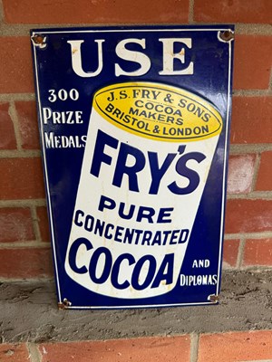 Lot 385 - USE FRY'S PURE COCOA ENAMEL SIGN 15" X 9.5