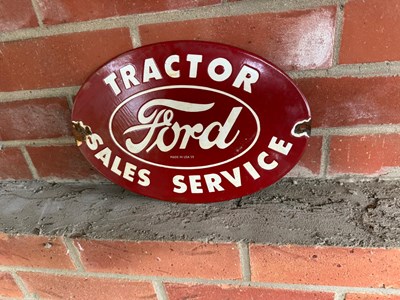 Lot 413 - OVAL FORD TRACTOR SALES SERVICE ENAMEL SIGN 12" X 8"