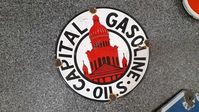 Lot 649 - CAPITAL GASOLINE OIL ENAMEL SIGN 12" DIA