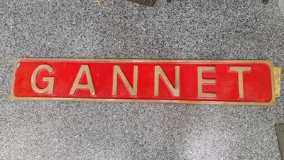 Lot 505 - CAST LOCOMOTIVE NAMEPLATE GANNET 46" X 8"