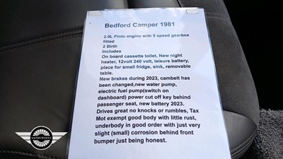 Lot 804 - 1981 BEDFORD CAMPER