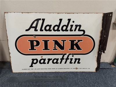 Lot 471 - ALADDIN PINK PARAFFIN ENAMEL SIGN