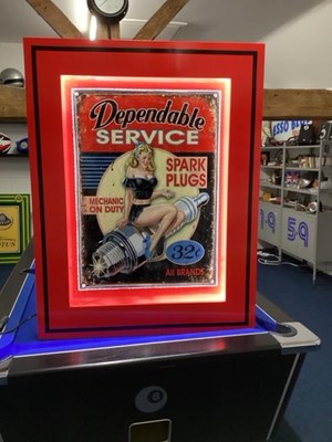 Lot 163 - PIN-UP GIRL, DEPENDABLE SERVICE ILLUMINATED SIGN