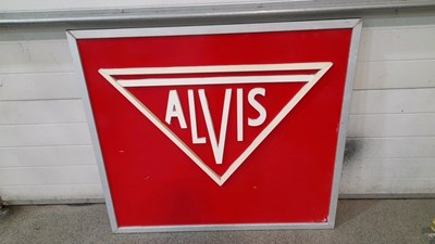 Lot 859 - ALVIS EXTERIOR WALL SIGN WITH ALUMINIUM FRAME APPROX 42" X 39"