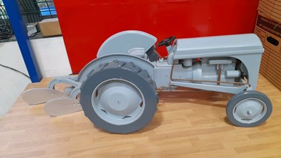 Lot 773 - WOODEN HAND BUILT GREY FERGUSON & PLOUGH 35" X 10"