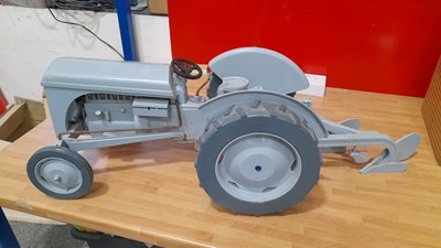 Lot 773 - WOODEN HAND BUILT GREY FERGUSON & PLOUGH 35" X 10"