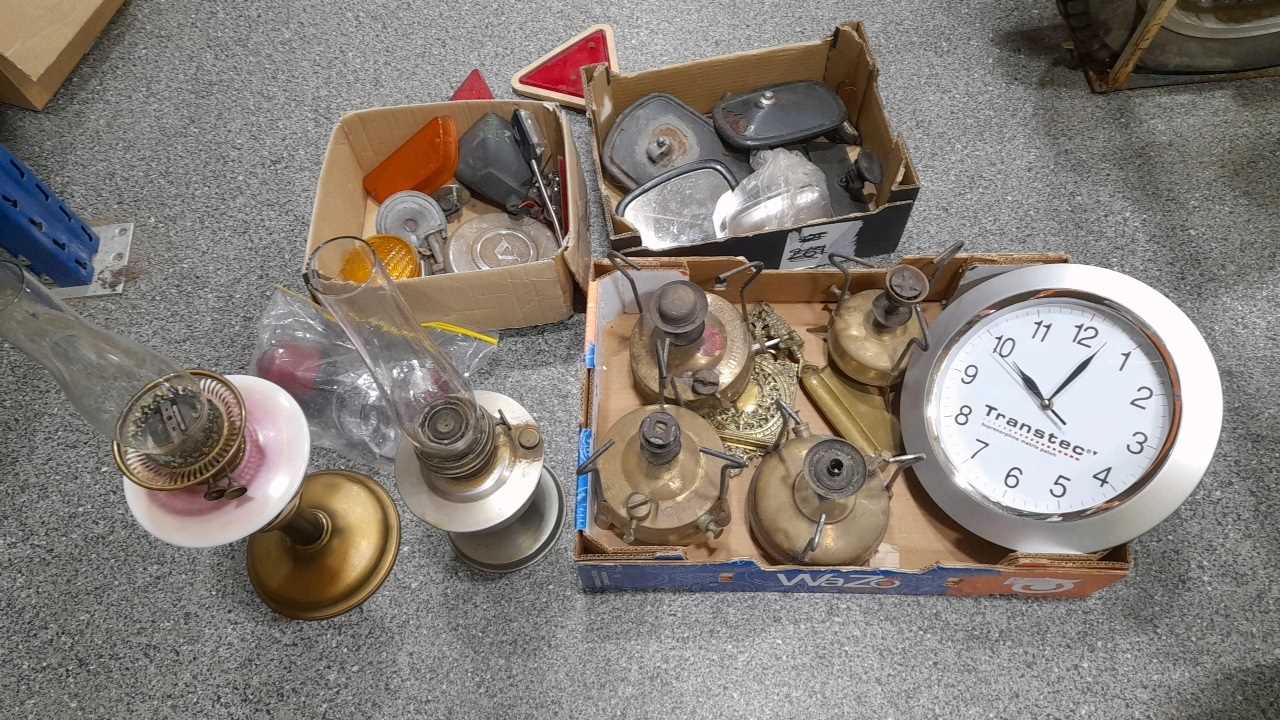 Lot 865 - 2 BOXES OF PRIMUS STOVES & OIL LAMPS & CAR