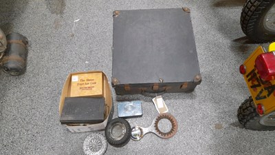 Lot 548 - ALFA ROMEO , GOODYEAR ASHTRAYS 7 3 x FIRST AID BOXES ( CIRCA 1950'S ) & WOODEN CAR REAR RACK BOX