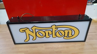 Lot 15 - NORTON, DOUBLE SIDED CREAM LIGHT UP SIGN 25" X 9"