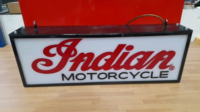 Lot 445 - INDIAN MOTORCYCLES, DOUBLE SIDED LIGHT UP SIGN 25" X 9"