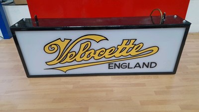 Lot 83 - VELOCETTE , DOUBLE SIDED LIGHT UP SIGN 25" X 9"