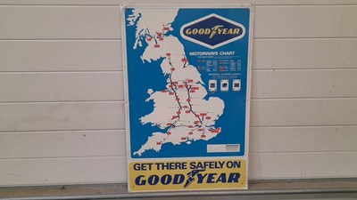 Lot 385 - GOODYEAR MOTORWAYS MILEAGE CHART METAL SIGN 30" X 20"